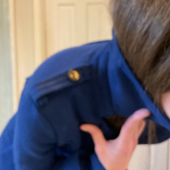 Owind Coat, long length, dark royal blue, pockets, lots of details, Sz S - Picture 6 of 15